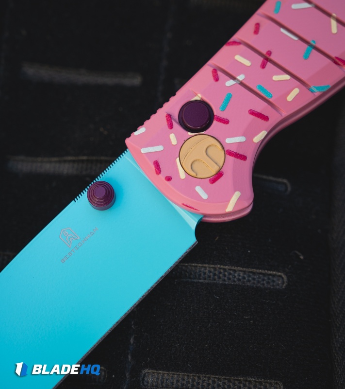 Bestechman Goodboy Dessert Warrior Button Lock Knife Pink G-10 (3.54" Blue)